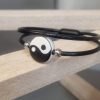 Bracelet homme cuir rond noir et perle yin et yang