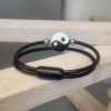 Bracelet homme cuir rond noir et perle yin et yang