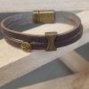 Bracelet homme cuir plat marron, triskel et passant bronze