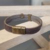 Bracelet homme cuir plat marron, triskel et passant bronze