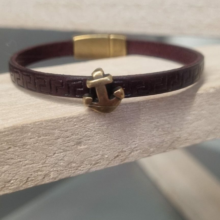 Bracelet enfant bordeaux et ancre marine
