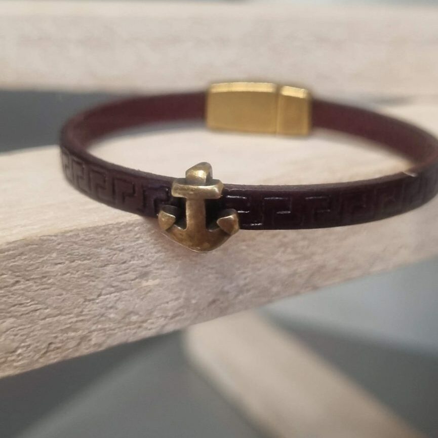 Bracelet enfant bordeaux et ancre marine