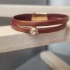 Bracelet femme en cuir bordeaux doré et Swarovski