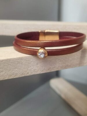 Bracelet femme en cuir bordeaux doré et Swarovski