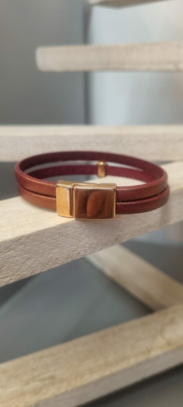 2CUI36A Bracelet femme en cuir bordeaux doré et Swarovski