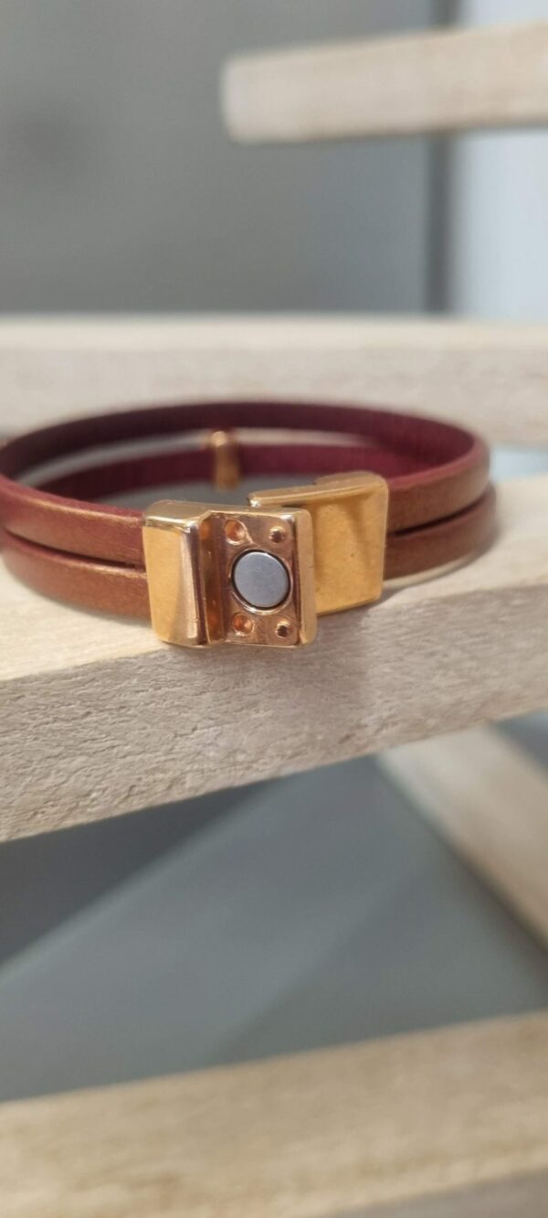 Bracelet femme en cuir bordeaux doré et Swarovski