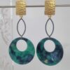 Boucles d'oreilles femme clip doré et pendentif acétate vert