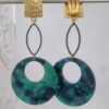 Boucles d'oreilles femme clip doré et pendentif acétate vert