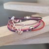 Bracelet enfant, ado en cuir rond rose, violet et orange