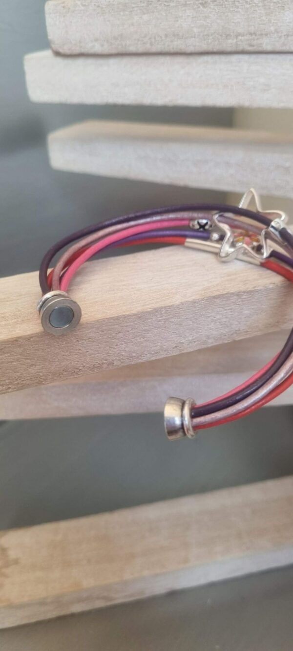 Bracelet enfant, ado en cuir rond rose, violet et orange