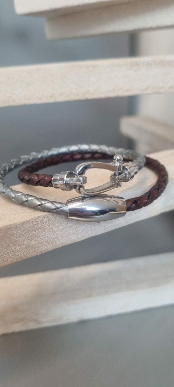 Bracelet homme cuir rond tressé deux couleurs