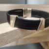 Bracelet homme en cuir carré noir et ses deux passants argentés