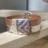 Bracelet femme 20mm en cuir argenté et saumon raye