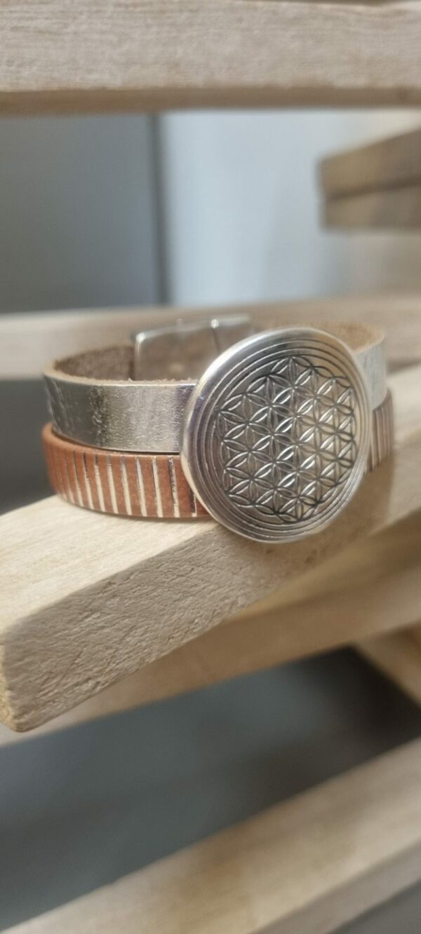 Bracelet femme 20mm en cuir argenté et saumon raye