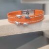 Bracelet enfant, ado en cuir orange et ses oiseaux