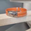 Bracelet enfant, ado en cuir orange et ses oiseaux