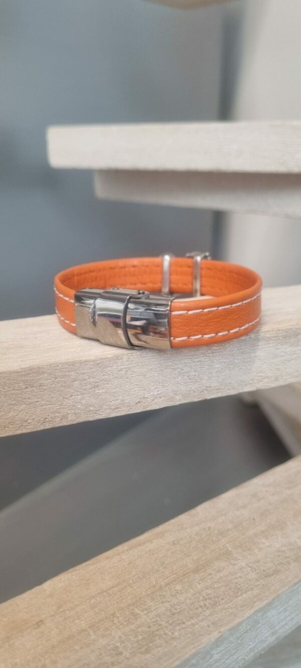 Bracelet enfant, ado en cuir orange et ses oiseaux