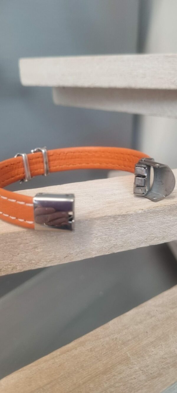 Bracelet enfant, ado en cuir orange et ses oiseaux