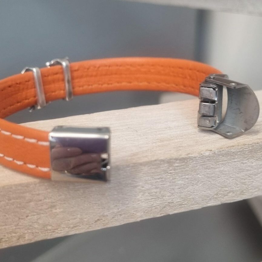 Bracelet enfant, ado en cuir orange et ses oiseaux