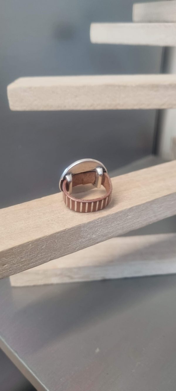 Bague cuir 10mm saumon argenté et passant martelé argent