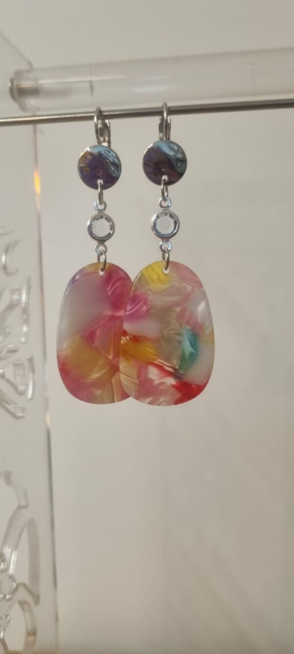 2BO29 - 27€ Boucles d'oreilles connecteur en verre et pendentif acétate