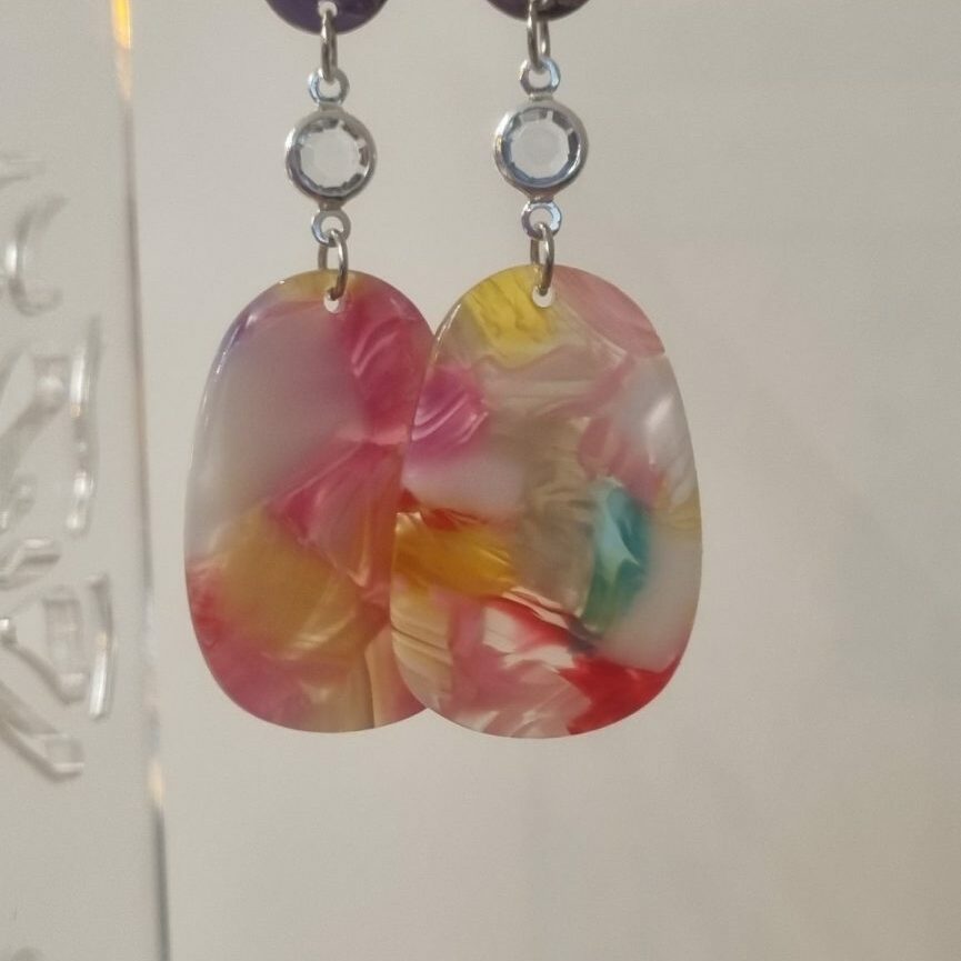 Boucles d'oreilles connecteur en verre et pendentif acétate
