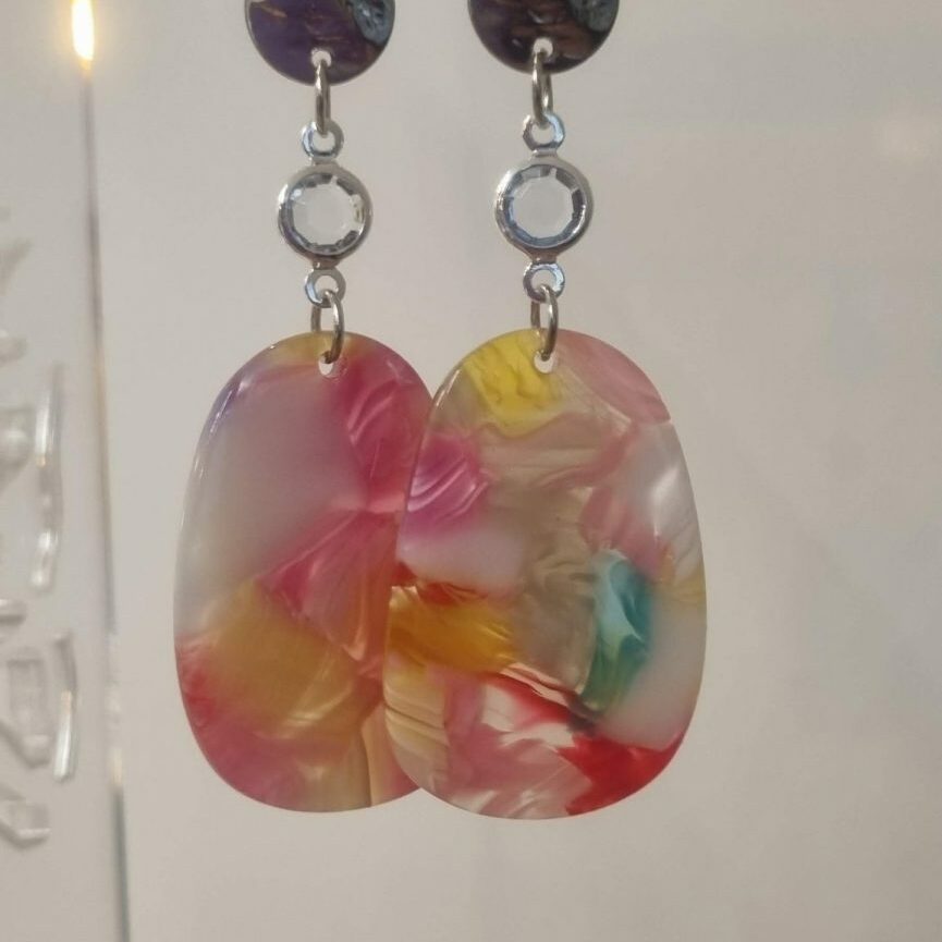 Boucles d'oreilles connecteur en verre et pendentif acétate