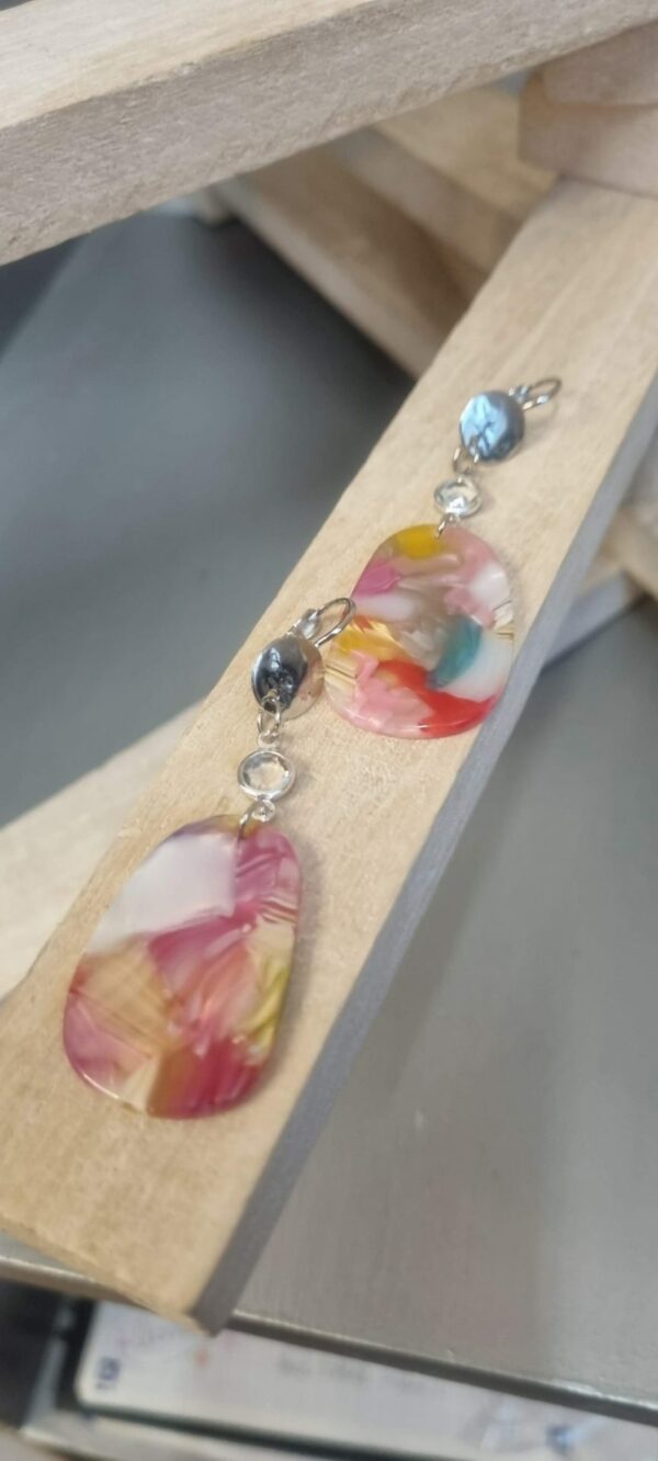 2BO29A Boucles d'oreilles connecteur en verre et pendentif acétate