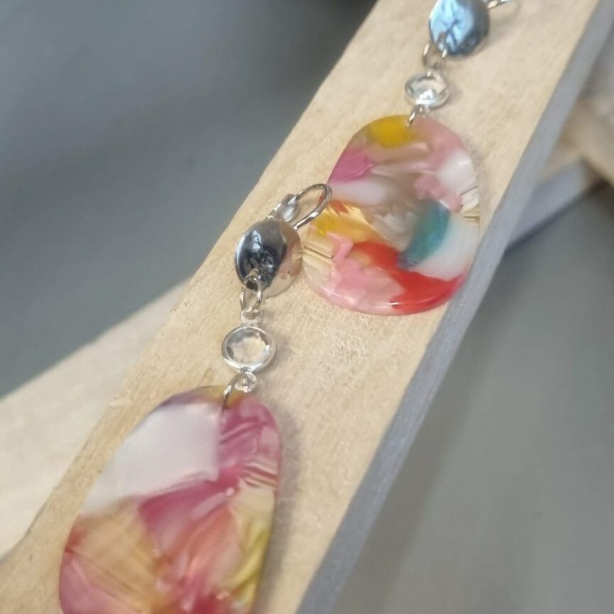 Boucles d'oreilles connecteur en verre et pendentif acétate