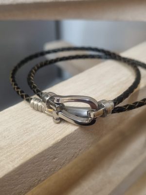 Bracelet homme double tour cuir rond tressé marron