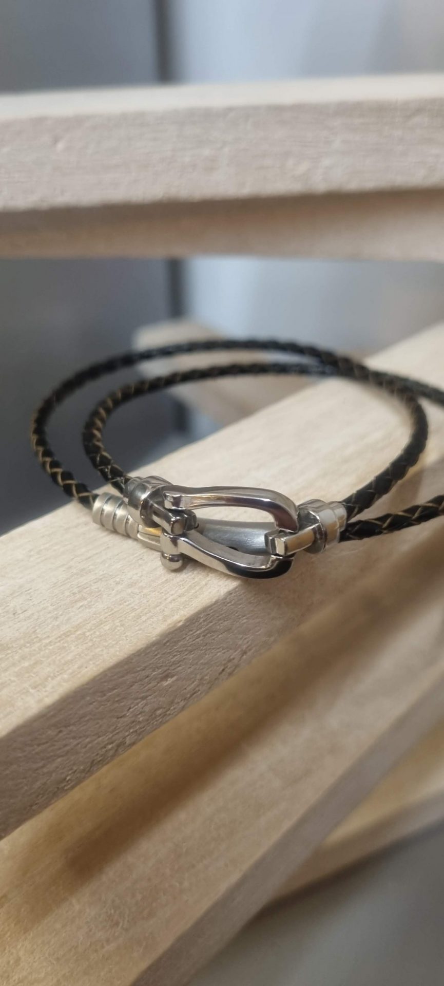 Bracelet homme double tour cuir rond tressé marron