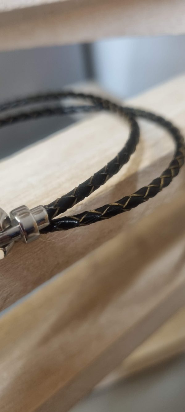 Bracelet homme double tour cuir rond tressé marron