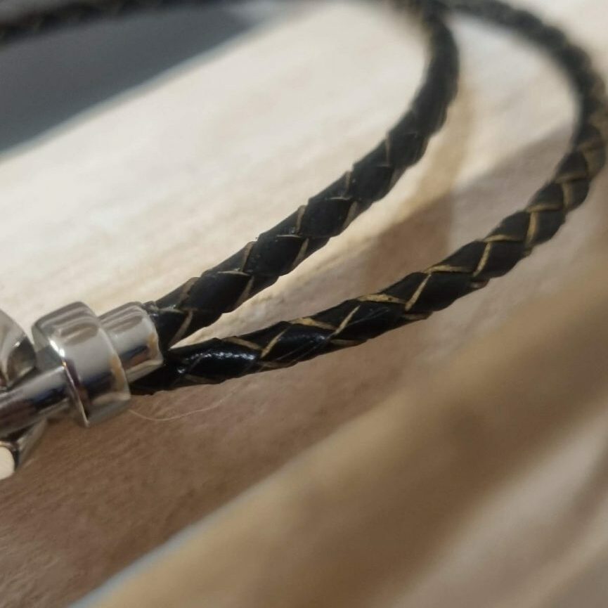 Bracelet homme double tour cuir rond tressé marron