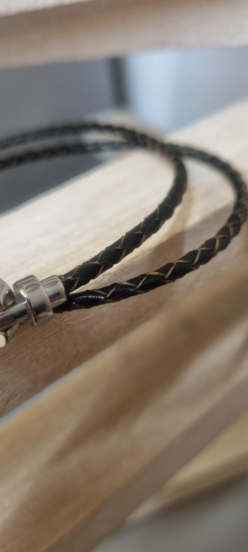 Bracelet homme double tour cuir rond tressé marron