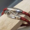 Bracelet femme double tour cuir rond tressé rouge