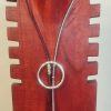 Collier sautoir en cuir rond gris et violet, passant et perles argentées