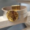 Bracelet femme 20mm en cuir argenté et pastille dorée