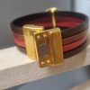 Bracelet femme 20mm en cuir et pastille dorée martelée