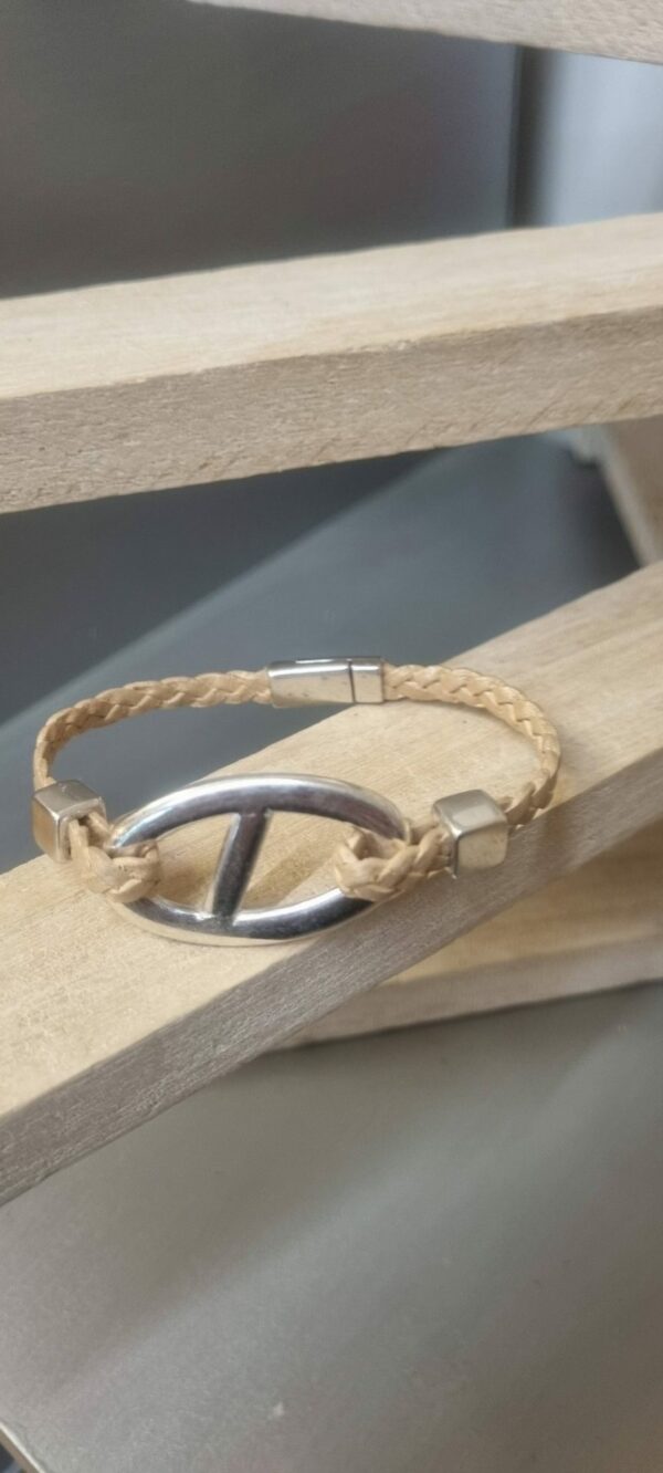 2CUI50 Bracelet femme cuir tressé doré et passant argenté