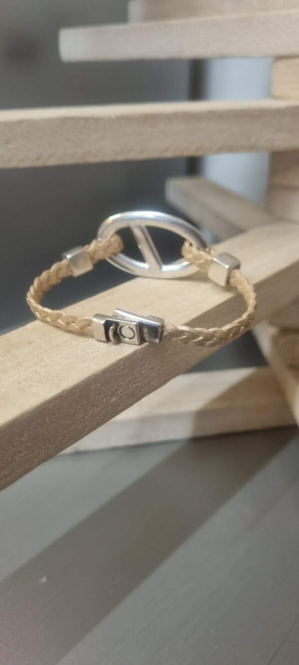 2CUI50A (2) Bracelet femme cuir tressé doré et passant argenté