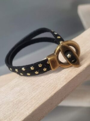 Bracelet femme en suédine noir étoilée