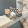 Bracelet femme 20mm cuir tressé gris et doré et son hibou