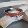Bracelet homme 10mm cuir marron et liège, passant papillon