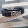 Bracelet homme cuir noir plat et carré, passant celtique