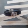 Bracelet homme cuir noir plat et carré, passant celtique