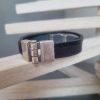 Bracelet homme cuir noir plat et carré, passant celtique