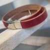 Bracelet femme double tour rouge et deux passants flèches