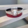 Bracelet femme 20mm cuir plat rouge et argenté, passant Swarovski