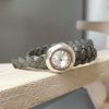 Bracelet femme double tour en cuir tressé gris plat et passant Swarovski