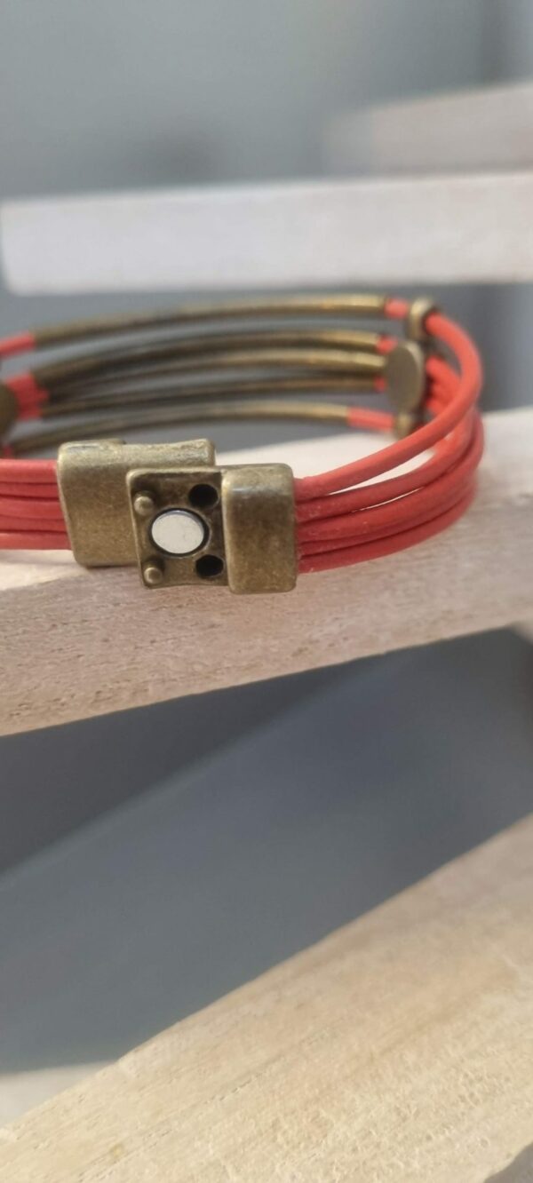 3CO2B bracelet femme cuir rond orange, tubes et passants bronze